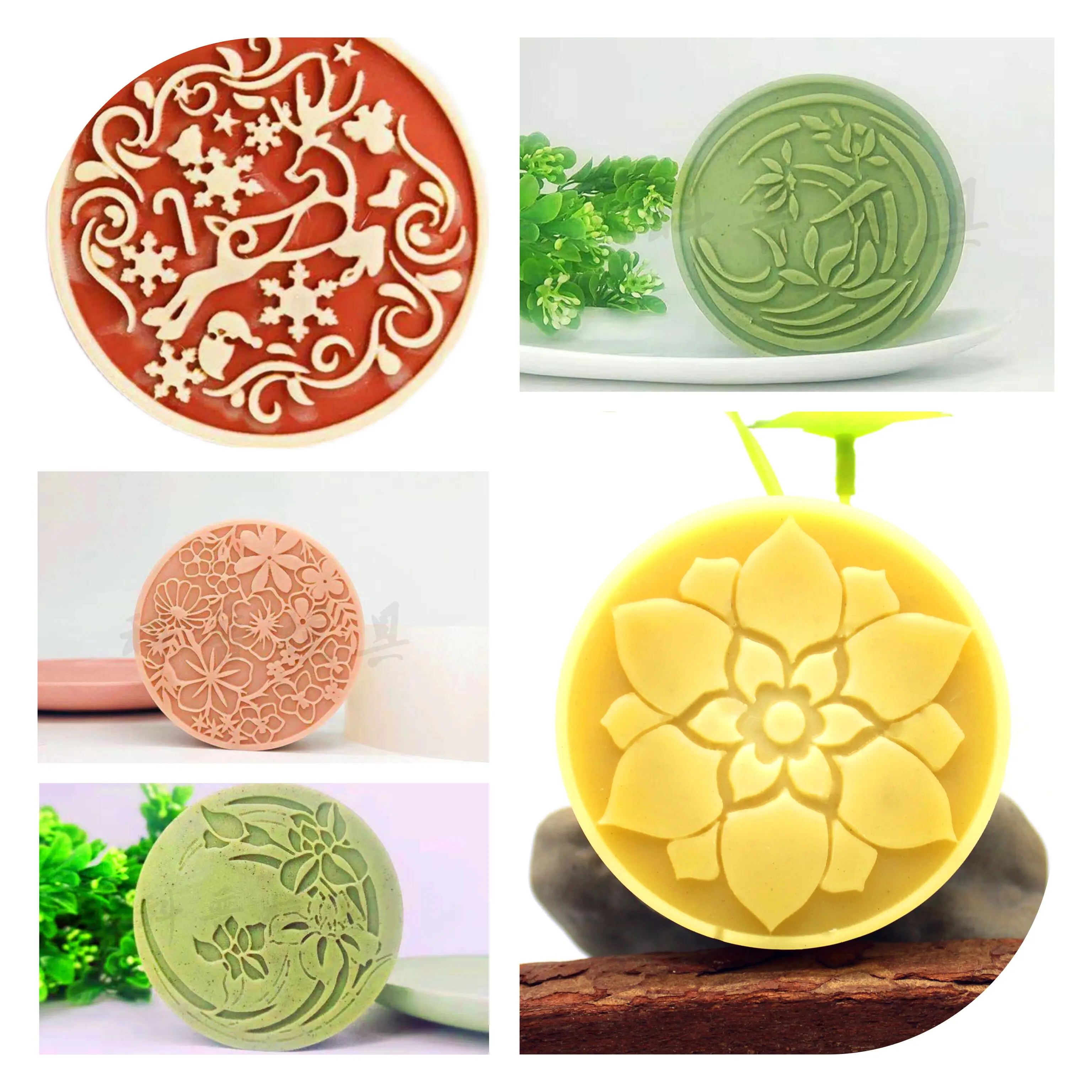 

PRZY Round Flower Lotus Carved Pattern Molds Silicone Soap 2D Handmade Lace Scented Soap Candle Mold Clay Resin Moulds