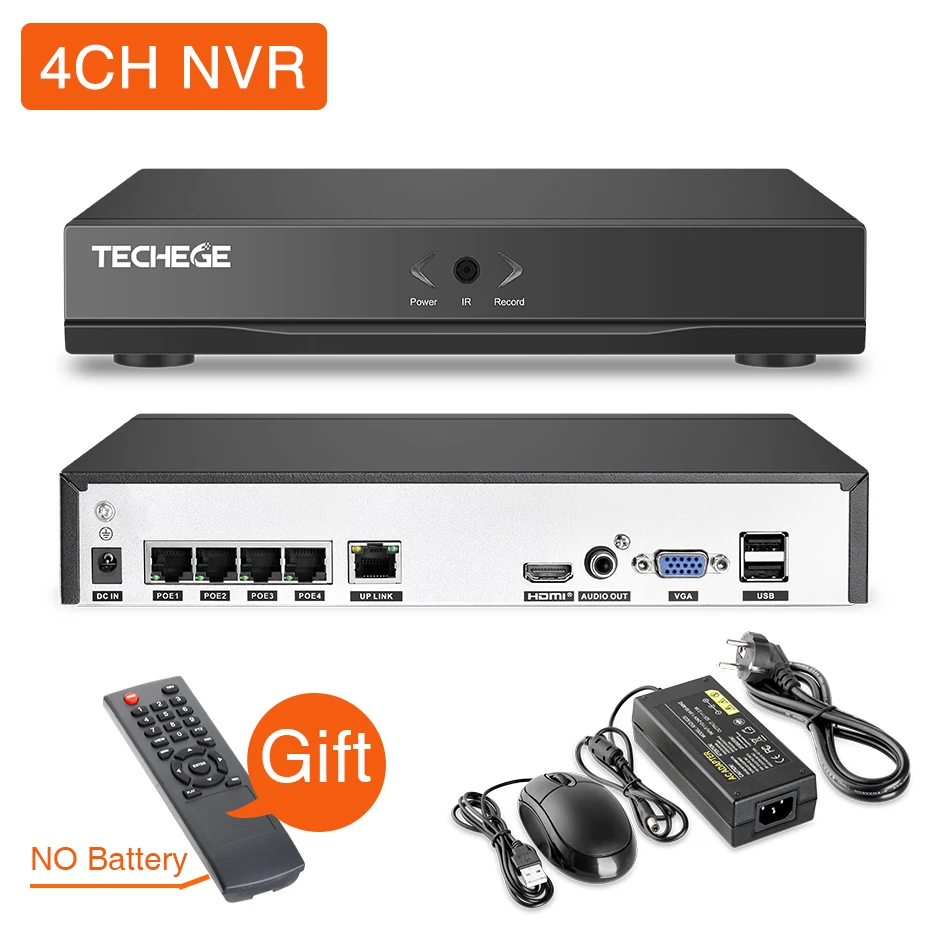Techege 1080P POE камера безопасности Система 4CH NVR комплект H.265 двухстороннее аудио Обнаружение человека наружная Водонепроницаемая видеокамера CCTV