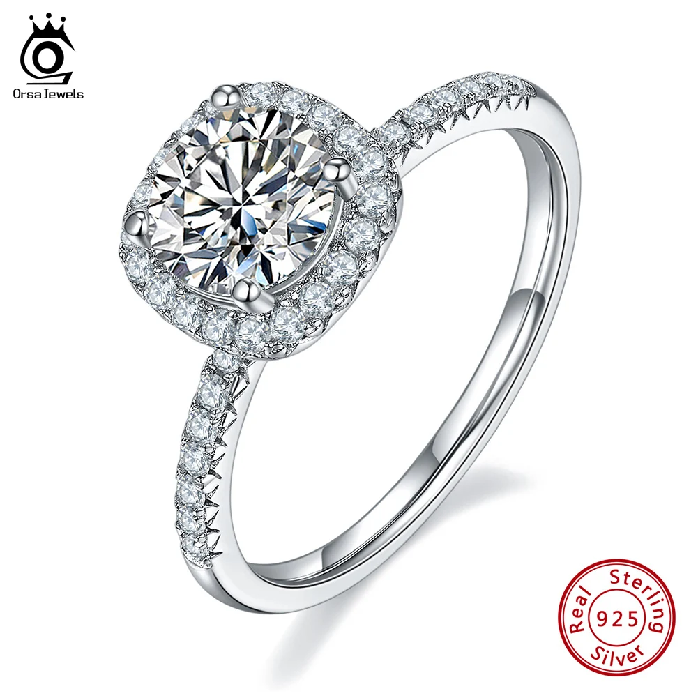 

ORSA JEWELS 1,0 ct Круглый Муассанит Halo 4 зубец паве серебряное обручальное кольцо Муассанит солитер Обручение кольцо SMR66
