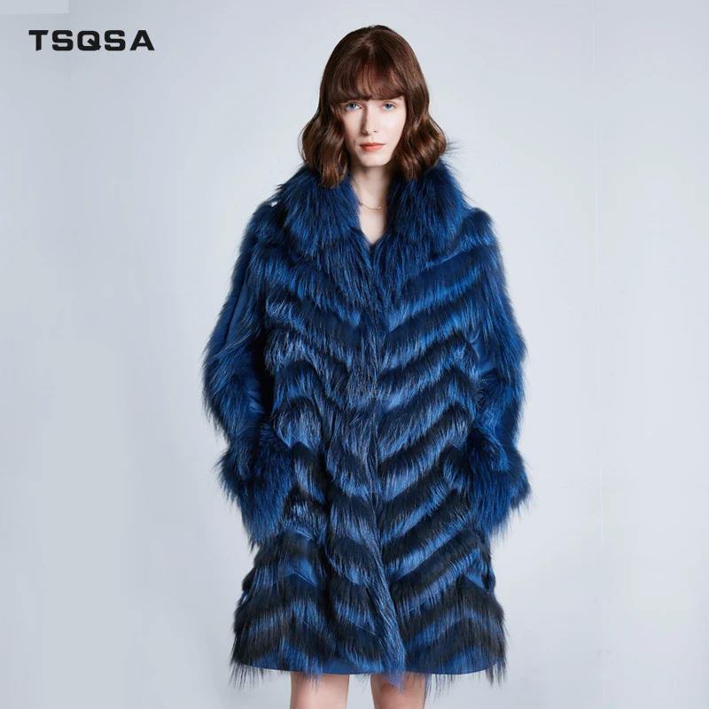 TSQSA 2019 Новая женская зимняя теплая шуба из натурального меха Двусторонняя