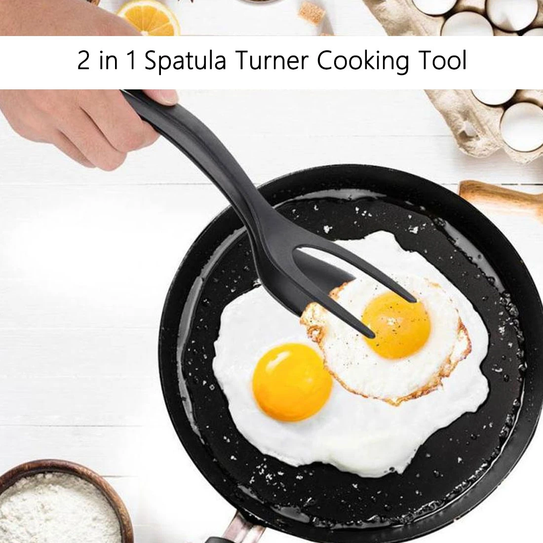 2 In 1 Grip And Flip Tongs Egg Spatula Tongs Clamp Pancake Fried Egg