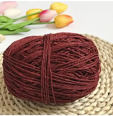 dark red 200 г/лот Органическая пряжа для вязания соломенные из пальмового волокна веревочная пряжа цельная пряжа для вязания крючком для DIY шляпы ручной работы корзины ручной работы ручные изделия - Цвет: dark red