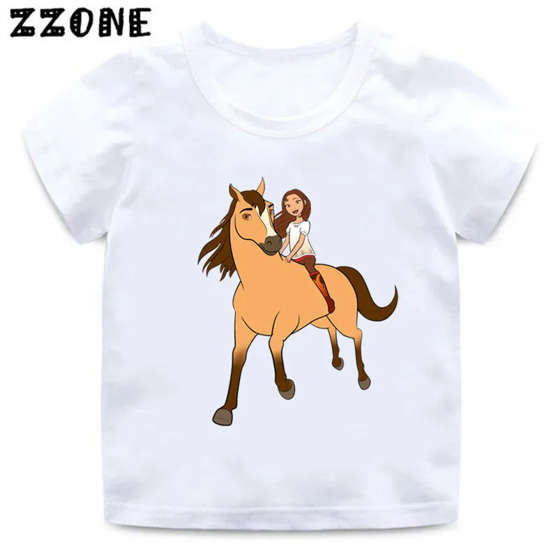 Lucky & Mustang Spirit Horse Cartoon Kids Funny T-Shirts Cute Girls Clothes Baby Boys T shirt Summer White Children Tops,ooo5457 children t shirt