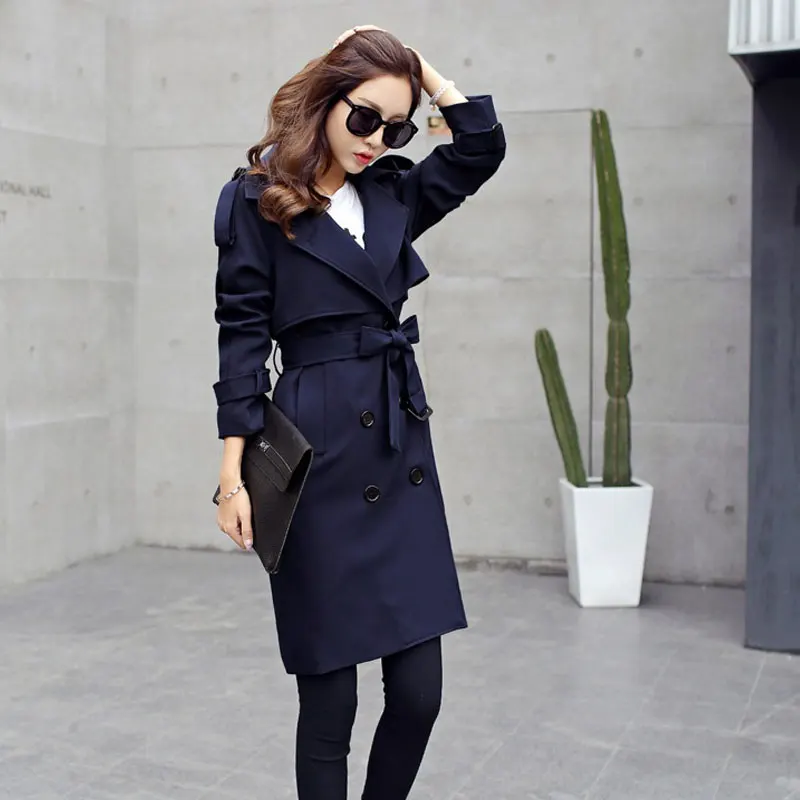 

2020 Casual Women Coats Spring Autumn Fashion Turn Down Collar Double Breasted Overcoat Plus Size Loose Long Trench Coats