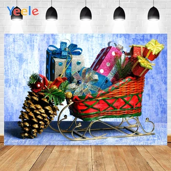 

Yeele Merry Christmas Gifts Red Sled Blue Balls Pine Cone Background Photophone Photography Backdrops for Decor Customized Size