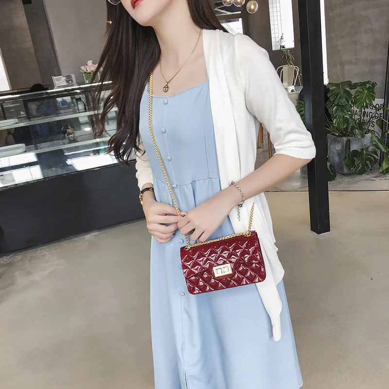 

2019 New Style Summer Chain Graceful Bright Surface Jelly Bag Lady Pearly Lustre Korean-style One-Shoulder Mini Small Bag Fashio