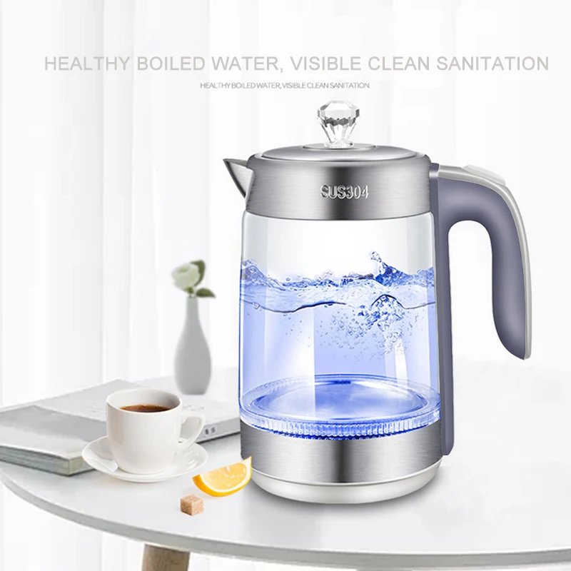 2L Electric Kettle BPA Free Fast Boiling Glass Tea Kettle Cordless Stainless Steel Finish Hot Water Kettle Glass Tea Pot