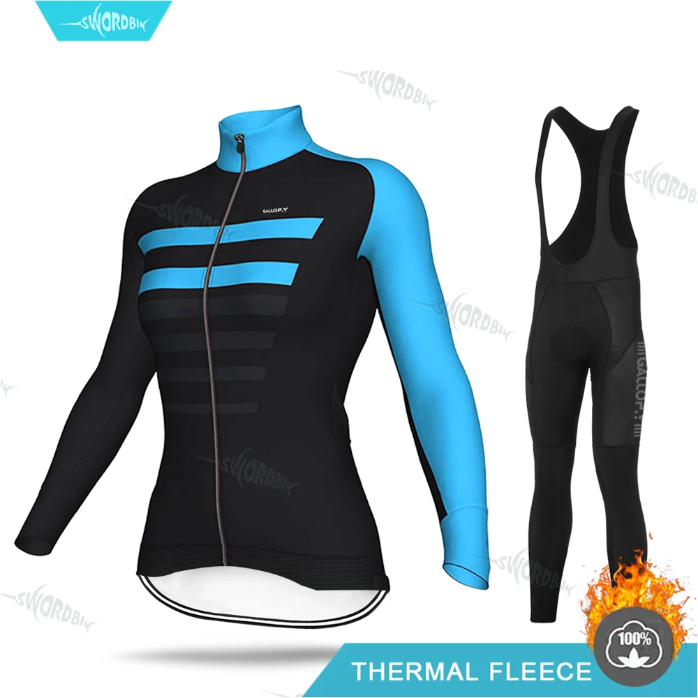 Bib Cycling Set Комплект из Джерси для велоспорта ALEing, женская одежда с длинными рукавами, зимняя одежда для велоспорта, Женский комплект из теплого флиса для велоспорта Ropa Ciclismo - Цвет: Bib Cycling Set
