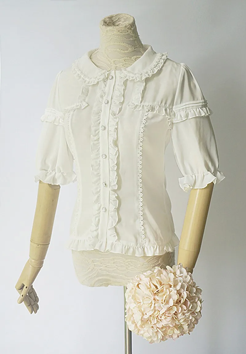 

Fresh sweet lolita top kawaii girl peter pan collar white victorian shirt loose gothic lolita shirt loli cos lolita cos loli