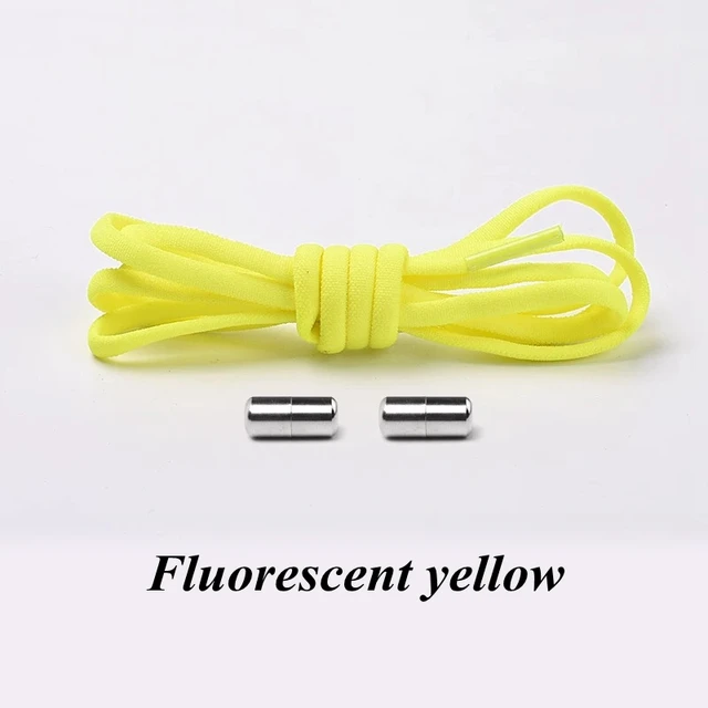 Semicircle No Tie Shoelaces Elastic Shoe laces Sneakers shoelace Metal Lock Lazy Laces for Kids and Adult One size fits all shoe Fluorescent yellow