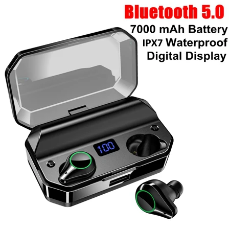 T9 TWS OLLIVAN 7000 мАч TWS Беспроводные Bluetooth 5,0 наушники IPX7 водонепроницаемые беспроводные наушники цифровой светодиодный внешний аккумулятор сенсорные наушники - Color: T9 TWS