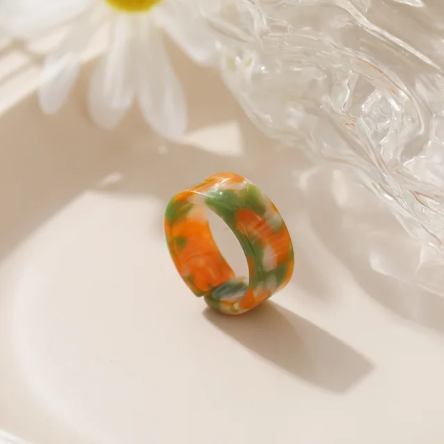 New Colorful Transparent Resin Acrylic Crystal Rhinestone Simple Geometric Square Round Rings Set for Women Fashion Jewelry JZ05