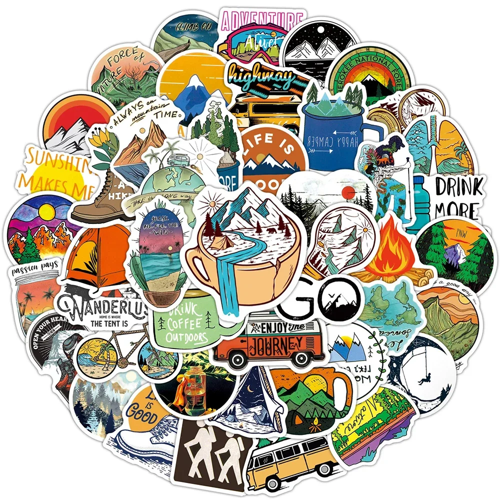 10/50/100PCS Outdoor Explore Mountain Climbing Stickers Laptop Guitar Luggage Waterproof Graffiti Sticker Decal Kid Classic Toys