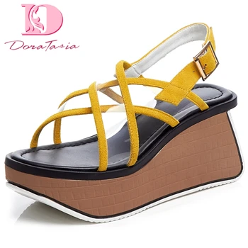 

Doratasia 2020 Dorpship Fashion High Heels Platform PVC Flip Flops And Suede Summer Wedges women's Shoes Sandals