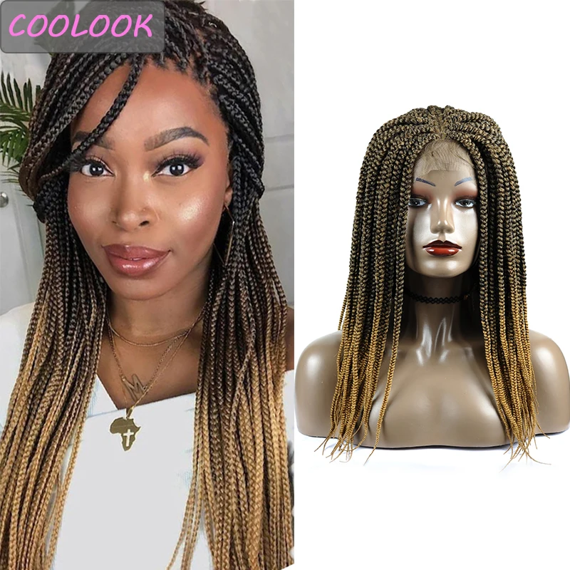 Perucas para Afro Dianteira do Laço Sintético com Cabelo do Corpo Resistente ao Calor Brown Trançado Feminino Ombre Peruca Fibra 4x4lace Caixa Tranças 18'brown 6 Apliques e perucas