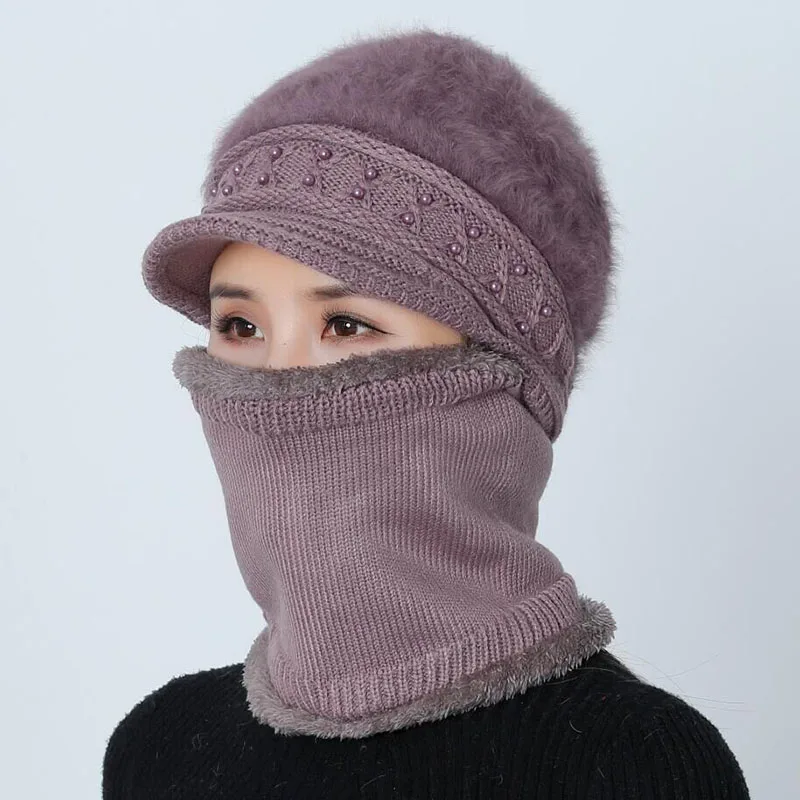 Зимние трикотажные изделия шарф женский Skullies вязаные шапочки зимние, шапки для женщин теплая маска Балаклава Толстая шерстяная Круглая Шапочка шляпа подарок матери