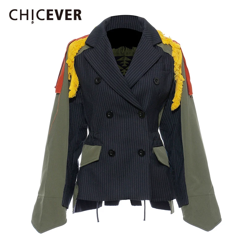 CHICEVER Осенняя популярная цветная Лоскутная куртка пальто для женщин с лацканами и