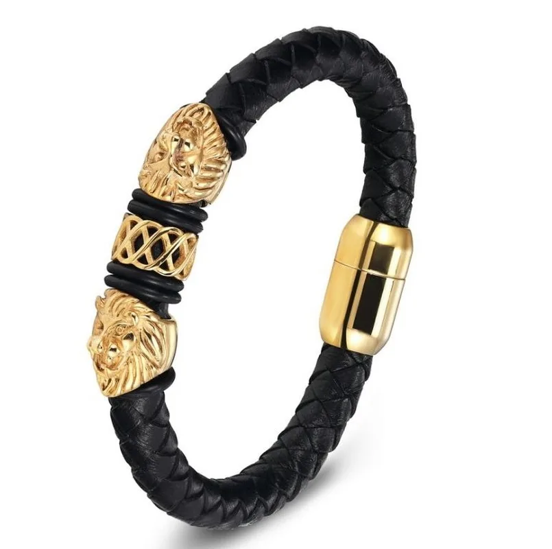 Leather Bracelets Leather Bracelet Magnetic Bracelet Classic Punk Metal Lion Magnetic Buckle Leather Bracelet Men's Charm Rock Party Jewelry