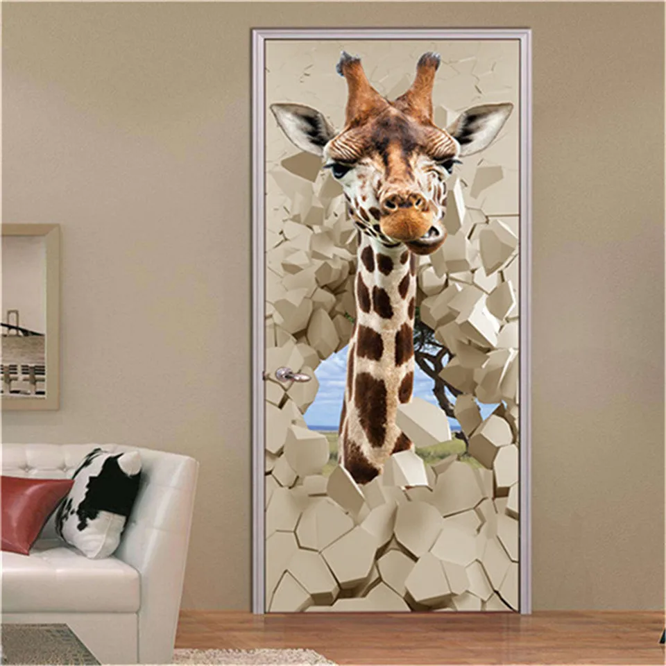 3D View Vinyl Wood Stickers for Door Home Decor Renovation Wallpaper Removable PVC DIY Self-adhesive Wall Art Decals deurposter