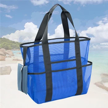 

Mesh Beach Bag Holiday Shopping Foldable Lightweight Large Capacity Sand Away Net For Family With Pockets Portable Toy Storage