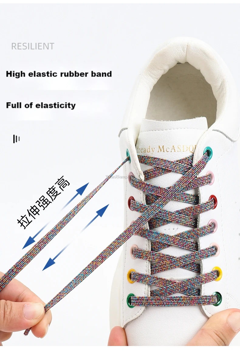 Bunte Keine Krawatte schnürsenkel Elastische Schnürsenkel ohne krawatten Flache Schnürsenkel für Turnschuhe Kinder Erwachsene Schnelle spitze für Schuhe Gummi bands – Detail 7