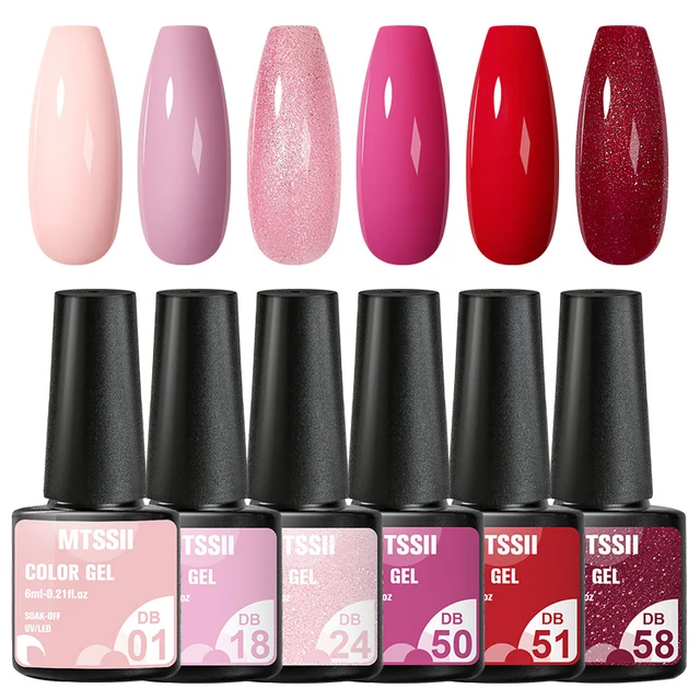 Mtssii 10Pcs/set Color Gel Nail Polish Set 100 Colors Semi Permanent UV Led Gel Varnish Soak Off Nail Lacquers Base Top Coat ZH12842 6PCS