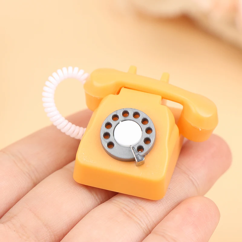 1: 12 Dollhouse Miniature Simulated Fixed Telephone And Retro Telephones Model Dollhouse Furniture Children Pretend Play Toy 4