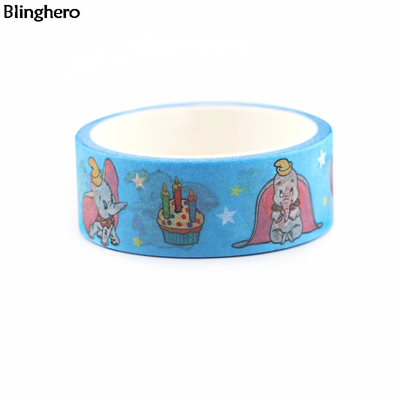 Blinghero 15 мм X 5 м милый Dumbo васи клейкая лента мультяшный слон маскирующая Лента Детские клейкие ленты Канцелярские ленты клейкая наклейка BH0329