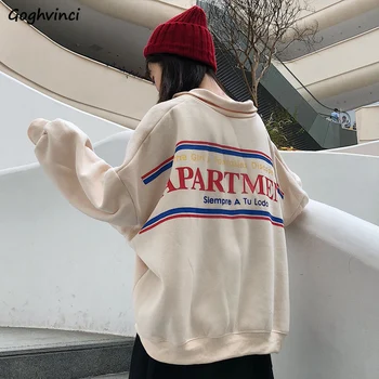 

Hoodies Women Stand Collar Loose Simple Korean Style Zipper Letter Printed Kawaii Casual Womens Hoodie All-match Pullover Gray
