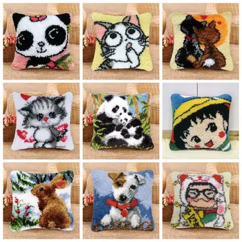 

Cartoon Latch Hook Embroidery Cushion Cover DIY Animal Craft Cross PillowCase Stitch Needlework Crocheting Sofa Accessories Gift