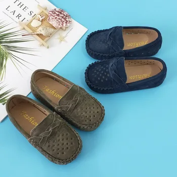 

Summer Hollow Boy's Shoes Moccasin-Gommino Non-Slip Loafers Breathable Children Flats Soft Pu Leather Shoes Fashion Baby Loafers