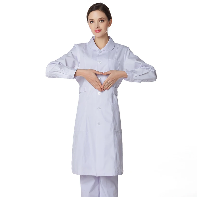 Женская рабочая одежда медсестры Больница Медицинский Халат скрабы аптека куртка клиника салон красоты спа лаборатория короткое и длинное медицинское пальто - Цвет: Style1 Long White