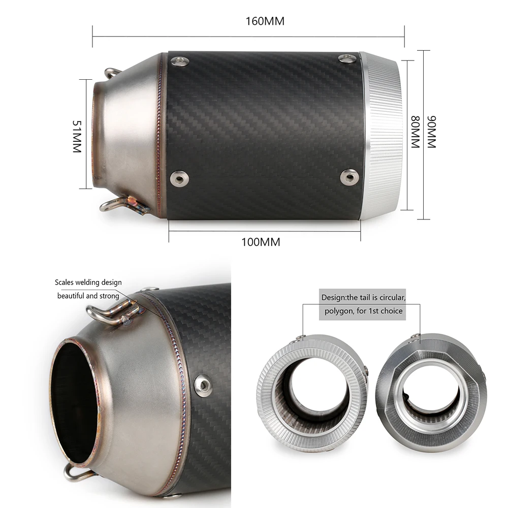 Для FZ6 CBR250 ZX6R MT07 TRK502 tmax 530 Z750 Z800 Z900 Z1000 35-51 мм Универсальная выхлопная труба Системы мотоцикла углеродного волокна глушитель выхлопных газов
