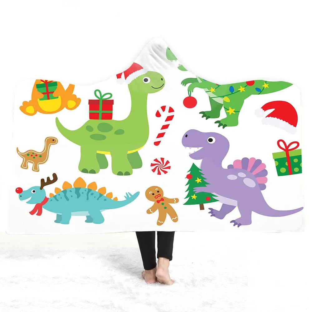 3D печать милые картонные животные стиль с капюшоном одеяло Тигр Лев динозавр Жираф Шерпа флис носимых пледы толстый плед - Цвет: Зеленый