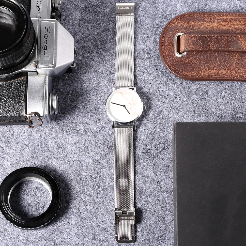 top luxury brand cagarny quartz watch women silver stainless steel mesh band simple style ladies wrist watches waterproof 2019 trendy (2)
