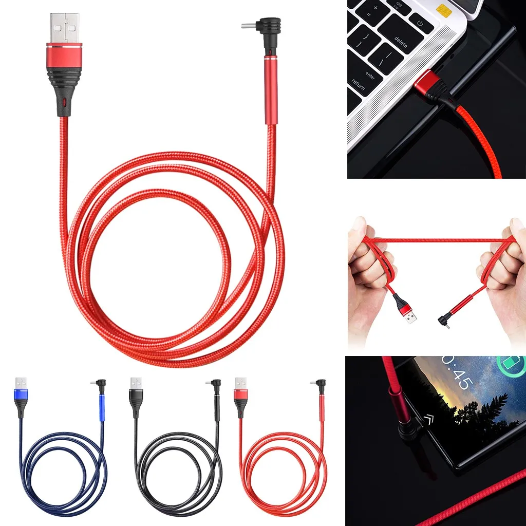 

MiNi USB Cable Flash Charge Type-C USB Phone Charger Cable For Android Nylon Cord 90 Degree Right Angle кабель zz6