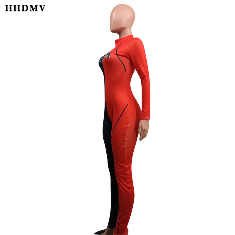 HHDMV YD8128 сексуальный плотный Локомотив стиль комбинезоны с длинным рукавом Высокий воротник молния буквы строчка цвет комбинезоны длинные брюки