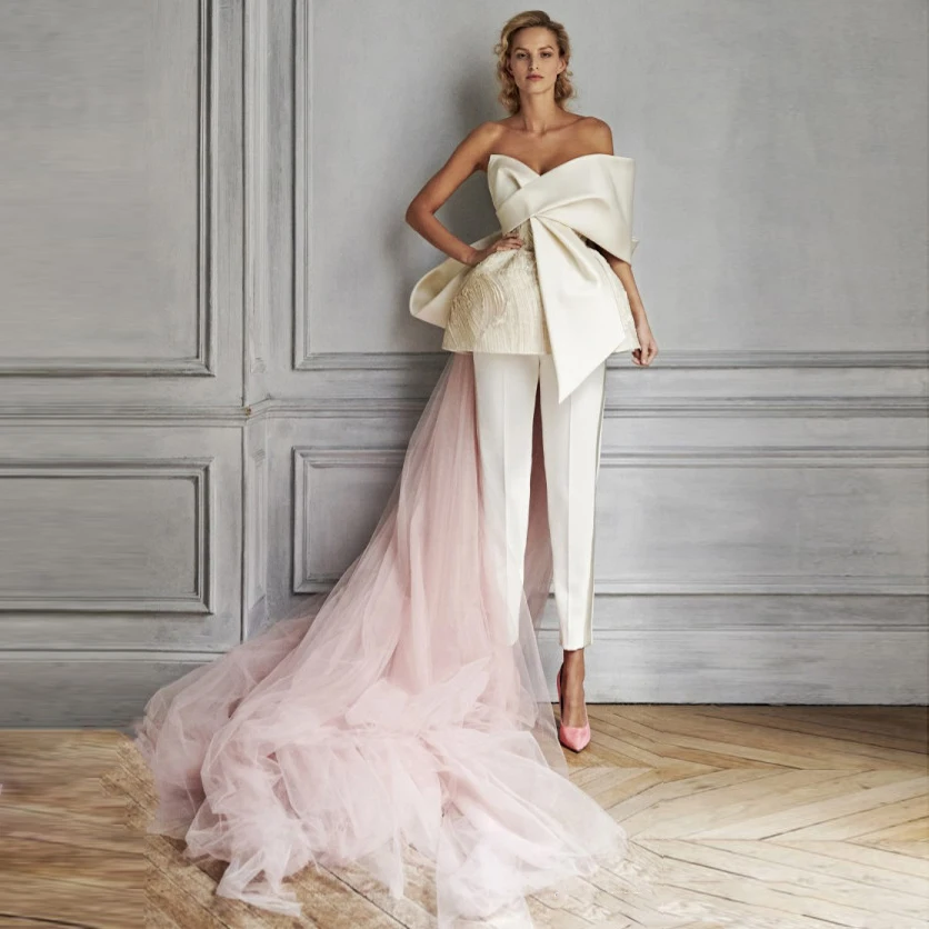 2020 Women Formal Jumpsuit Dress with Tulle Train