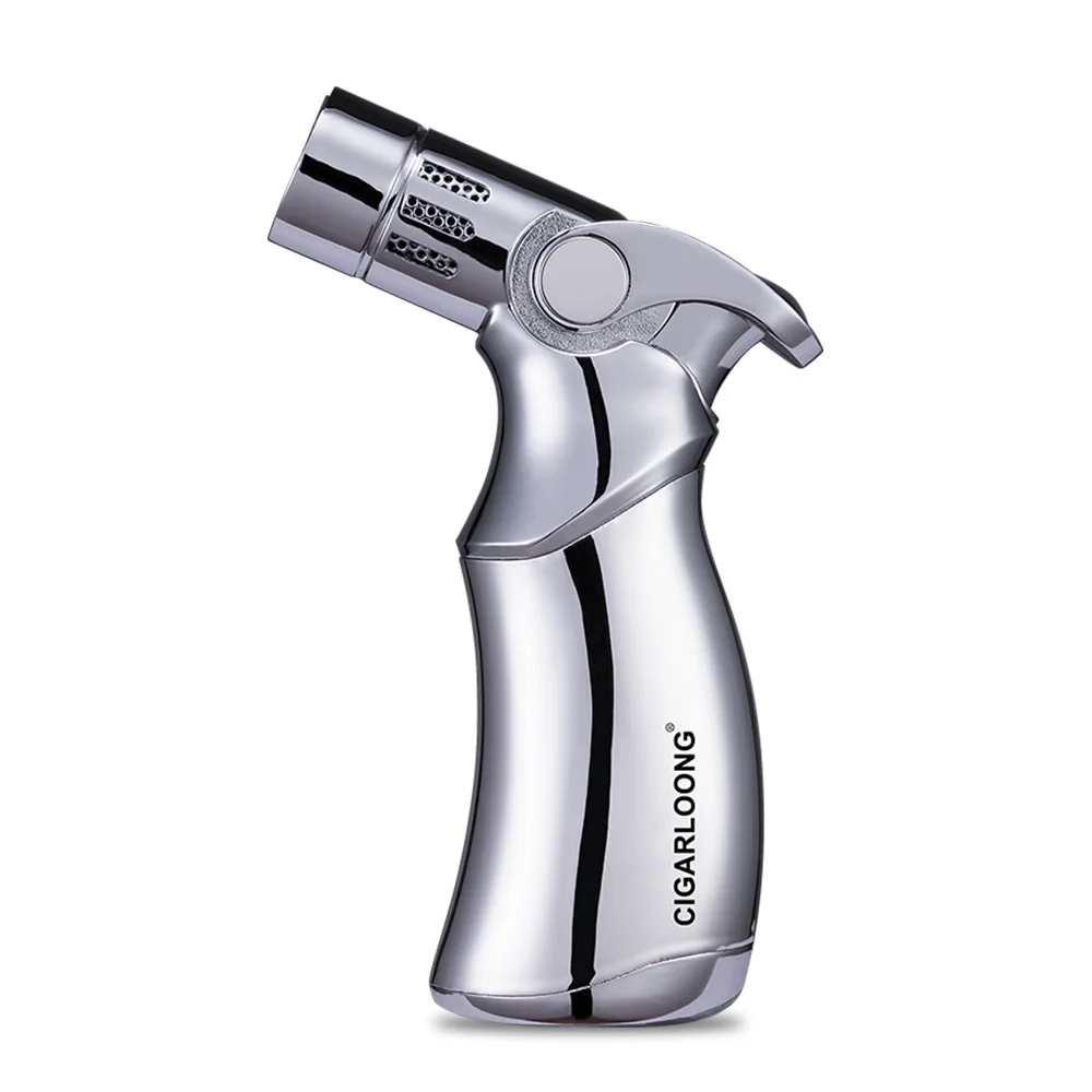 Butane Gas Lighter Cigarette Lighter CIGARLOONG Refillable Butane Gas Lighters Windproof 4 Jet Flame Metal Cigar Lighter Table Gun Cigarette Torch Lighter Smoking
