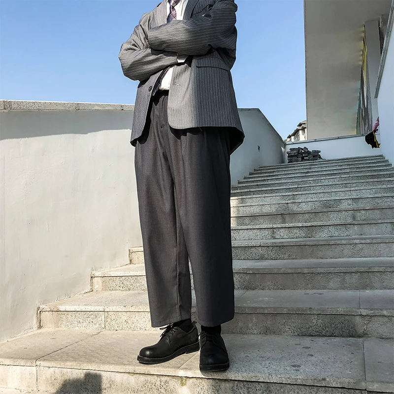 Брюки мужские прямые в японском стиле свободные штаны винтажные модные деловые