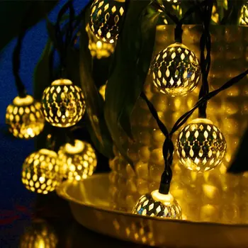 

Waterproof 20 LEDs Fairy Light Solar Powered Moroccan Lantern Metal Globe String Lamp for Outdoor Christmas Tree