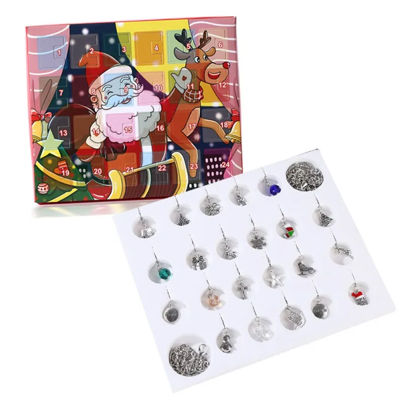 Счастливого Рождества, Адвент, очаровательный календарь с шармами для DIY браслета, ожерелья, ювелирных изделий, для детей, женщин, подарок