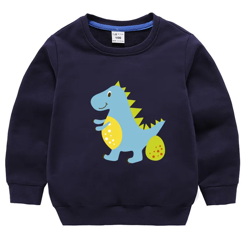 Dark Blue Осенние толстовки для мальчиков и девочек, худи с динозавром, хлопковый детский пуловер, костюм, Осенние футболки для подростков, одежда для малышей - Цвет: Dark Blue
