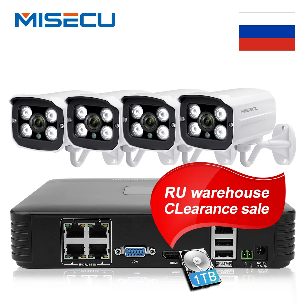 Камера видеонаблюдения MISECU 4 канала 1080 P POE NVR 1 ТБ 2 МП IP ИК ночное видение P2P Onvif|imx322