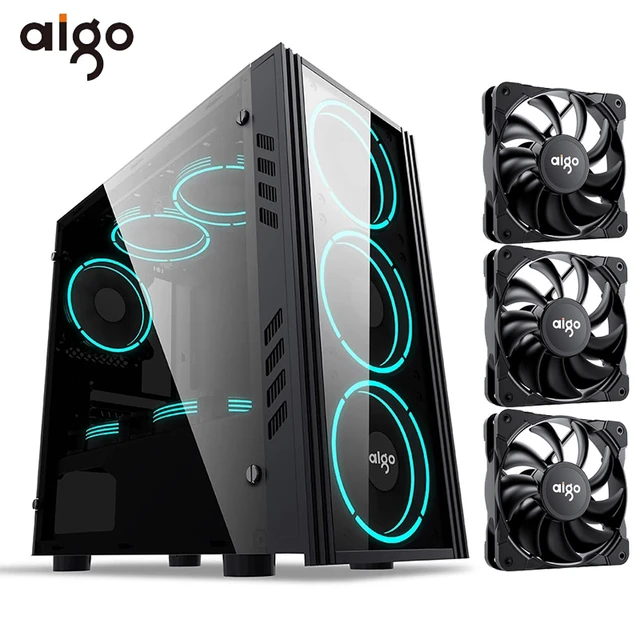 Aigo-Boîtier tour ATX pour ordinateur gamer, tour avec ventilateur 120mm  PWM/ARGB, I/O avant, port USB type-c, verre du Guatemala - AliExpress