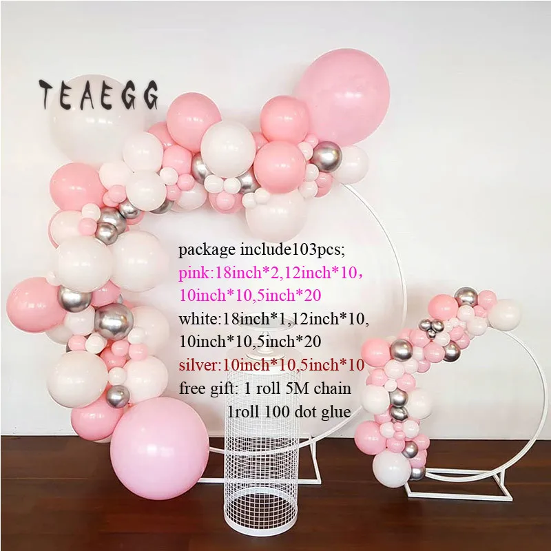 103 шт Пастель Розовый латексный воздушные шары-гирлянды арочный комплект белый серебристые шары для декор для свадьбы и Помолвки день рождения, детский душ - Цвет: party balloon