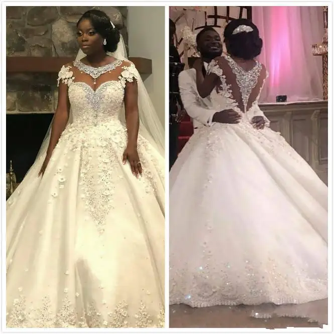 

Charming Ball Gown Wedding Dresses O Neck Cap Sleeves Vestido Casamento Lace Appliqus Bride Gowns with Beads