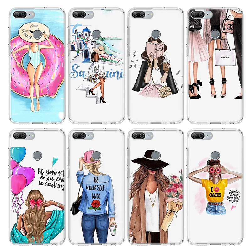 Fashion Travel girl Phone Case For Huawei Honor 10 Lite 9 20 8S 8X 8A Pro 9X Y5 Y6 Y7 Y9S P Smart Z 2019 7A 7X Soft Cover Coque | Мобильные