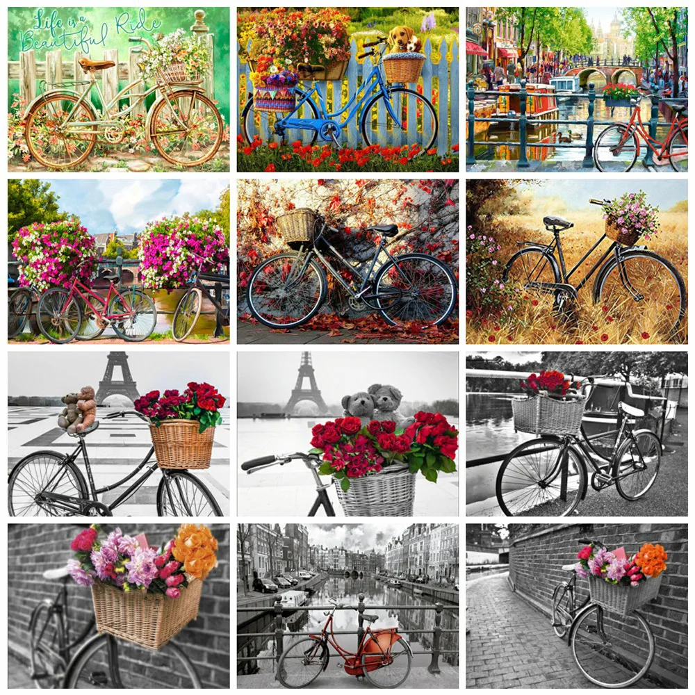 

Huacan 5d Diamond Painting Kits Full Bicycle Mosaic Flower Embroidery Bike Decorations For Home Diamond Art