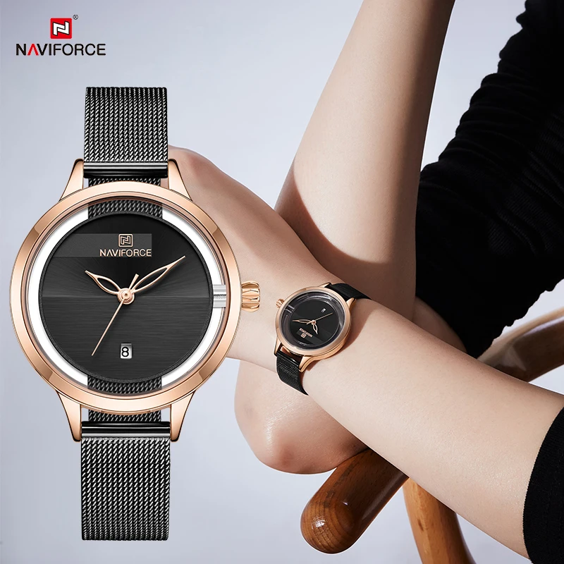 

NAVIFORCE Fashion Womens Watches Quartz Watch Ladies Waterproof Simple Stainless Steel Mesh Wristwatch For Girls Gift Clock 2020